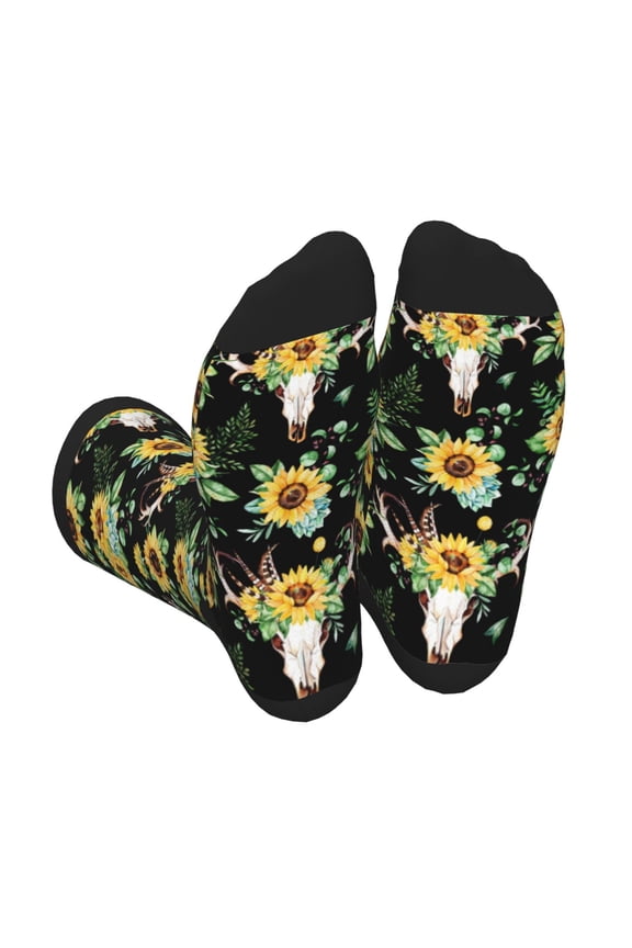 Sunflower Skull Boho Unisex Crew Socks Lightweight Breathable Ventilation Ankle Socks, Mid-calf socks for Daily