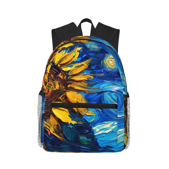 Vsdgher Sunflower Starry Night Vibes Unisex Large Capacity Bookbag, Schoolbag, Casual Daypack for High School, College, Teens, Travel, Work