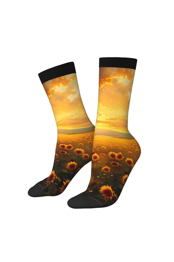 Sunflower Sunset Rainfall Crew Socks for Men & Women, Breathable Casual Athletic Ankle Socks
