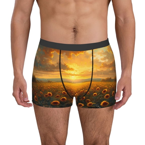 Vsdgher Sunflower Sunset Rainfall Pattern Men's Boxer Brief Underwear,Soft Funny Underwear for Men-XX-Large