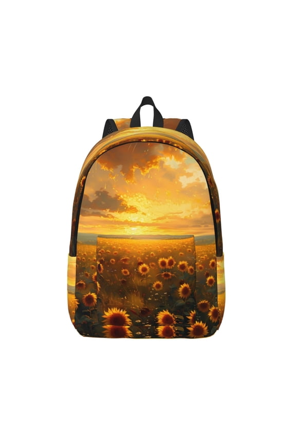 Sunflower Sunset Rainfall Print Canvas Backpack Travel Rucksack Unisex Knapsack 15.7/17.7Inch Laptop Backpack for Work,College -Medium