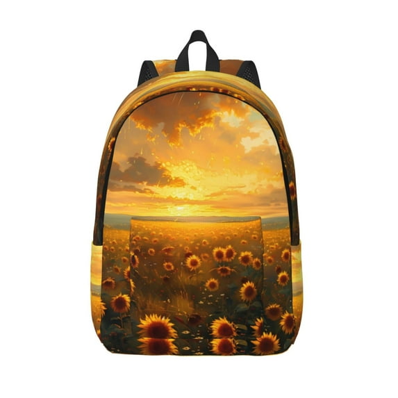 Vsdgher Sunflower Sunset Rainfall Print Canvas Backpack Travel Rucksack Unisex Knapsack 15.7/17.7Inch Laptop Backpack for Work,College -Small