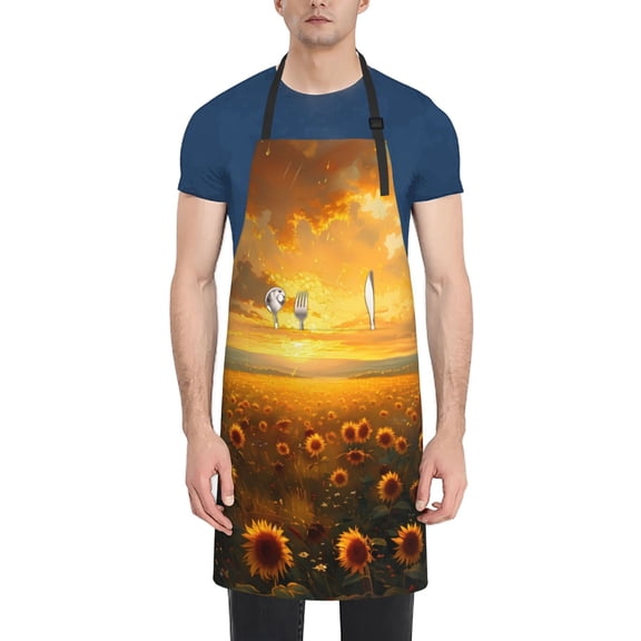 Vsdgher Sunflower Sunset Rainfall Waterproof Apron with 2 Pockets Kitchen Chef Aprons Bibs for Grooming Cooking Baking Painting Gardening