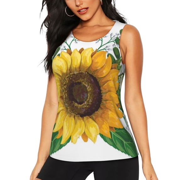 Vsdgher Sunflowers (2) Print Tank Top Sports Vest Bra for Women Sports ,Performance Stretchy Quick Dry Sports Workout Running Top Vest with Removable Pads