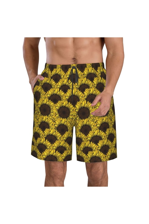 Sunflowers 3 Men's Beach Shorts, Surfing shorts, Swim trunks, Quick Dry Swim Trunks for Surfing Beach Fun -Large