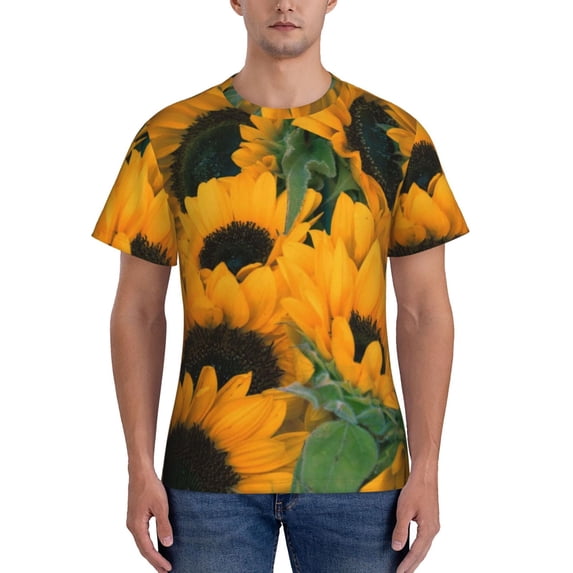 Vsdgher Sunflowers 7 Print Men's Dry Fit Mesh Athletic Shirts Moisture Wicking Tennis T-Shirt Tops