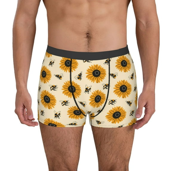 Vsdgher Sunflowers And Bee Pattern Men's Boxer Brief Underwear,Soft Funny Underwear for Men-Large