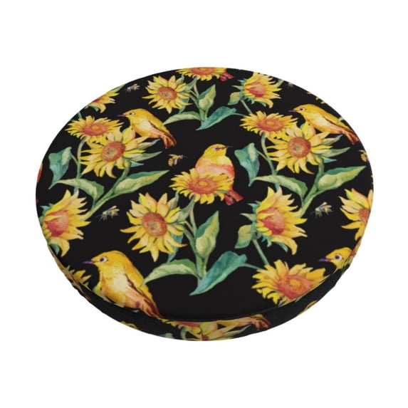 Vsdgher Sunflowers And Bird Print Stool Covers Round,Stretch Round Stool Covers Washable Stool Cushion Slipcover Elastic Chair Covers for 12-14 Inch Chair