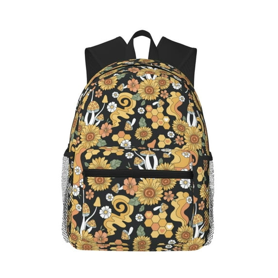 Vsdgher Sunflowers Bee Print Unisex Large Capacity Bookbag Schoolbag Casual Daypack for High School/College/Teens/Travel/Work