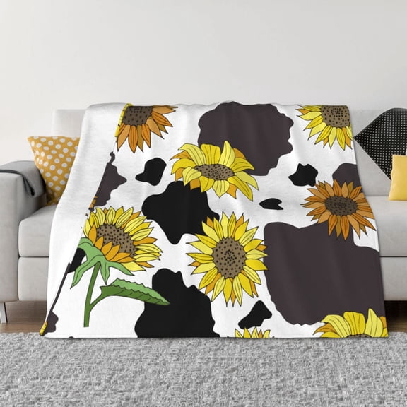 Vsdgher Sunflowers Country Pattern Fleece Throw Blanket, Horizontal Fleece Bedding Home Decor for Couch & Bed All Season Use -50"x40"