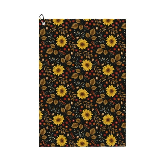 Vsdgher Sunflowers Leaves Print Golf Towel Golf Gift for Men and Women Golf Towel with Carabiner Clip to Quickly Remove Sand, Mud, Dirt and Sweat