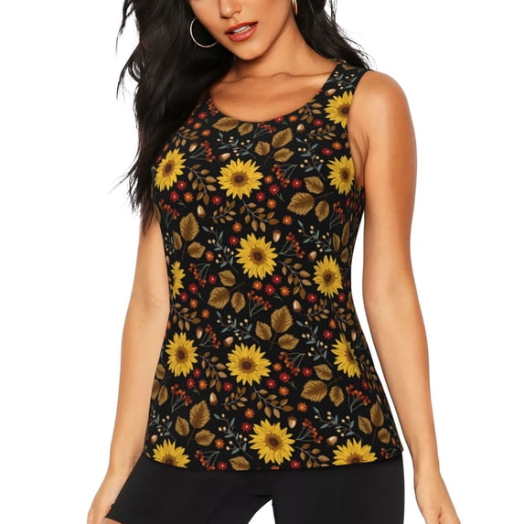 Vsdgher Sunflowers Leaves Print Tank Top Sports Vest Bra for Women Sports ,Performance Stretchy Quick Dry Sports Workout Running Top Vest with Removable Pads