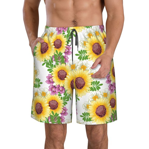 Vsdgher Sunflowers Men's Beach Shorts, Surfing shorts, Swim trunks, Quick Dry Swim Trunks for Surfing Beach Fun -Large