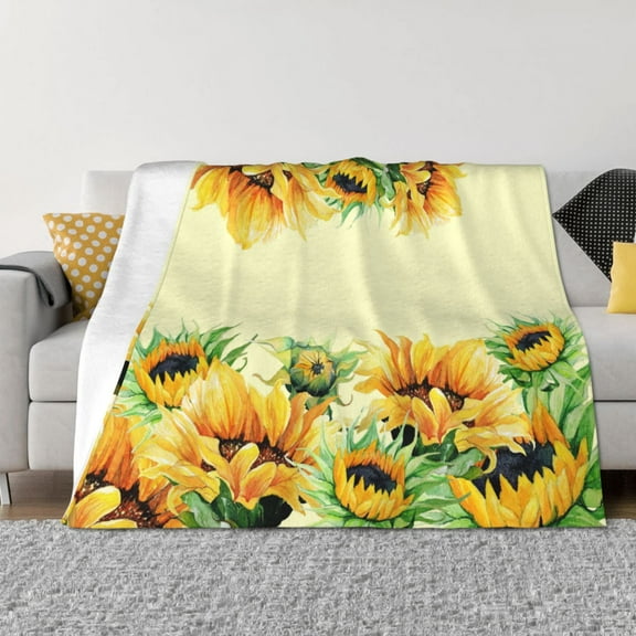 Vsdgher Sunflowers On A Yellow Background Pattern Fleece Throw Blanket, Horizontal Fleece Bedding Home Decor for Couch & Bed All Season Use -80"x60"