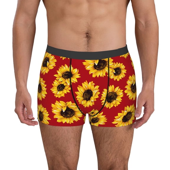 Vsdgher Sunflowers On Red Pattern Men's Boxer Brief Underwear,Soft Funny Underwear for Men-Medium