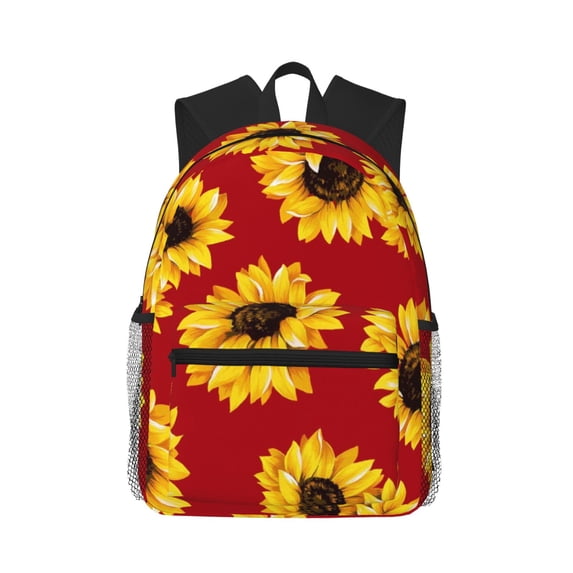 Vsdgher Sunflowers On Red Print Unisex Large Capacity Bookbag Schoolbag Casual Daypack for High School/College/Teens/Travel/Work