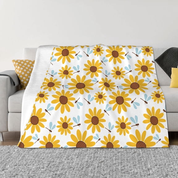 Vsdgher Sunflowers Pattern Fleece Throw Blanket, Horizontal Fleece Bedding Home Decor for Couch & Bed All Season Use -40"x30"