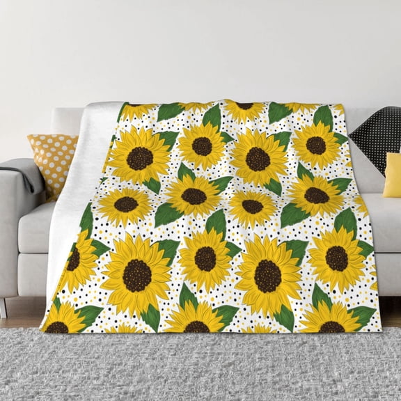 Vsdgher Sunflowers Pattern Fleece Throw Blanket, Horizontal Fleece Bedding Home Decor for Couch & Bed All Season Use -40"x30"