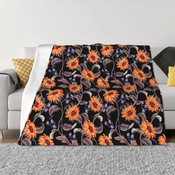 Vsdgher Sunflowers Pattern Fleece Throw Blanket, Horizontal Fleece Bedding Home Decor for Couch & Bed All Season Use -50"x40"