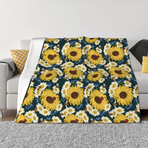 Vsdgher Sunflowers Pattern Fleece Throw Blanket, Horizontal Fleece Bedding Home Decor for Couch & Bed All Season Use -60"x50"