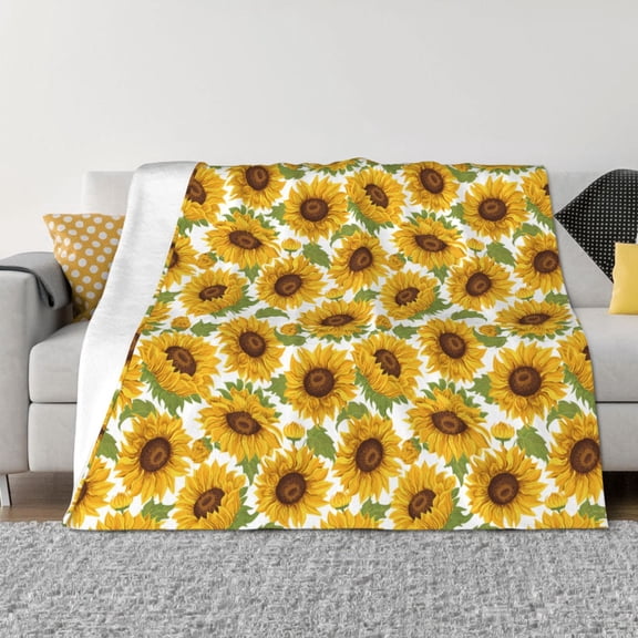 Vsdgher Sunflowers Pattern Fleece Throw Blanket, Horizontal Fleece Bedding Home Decor for Couch & Bed All Season Use -60"x50"