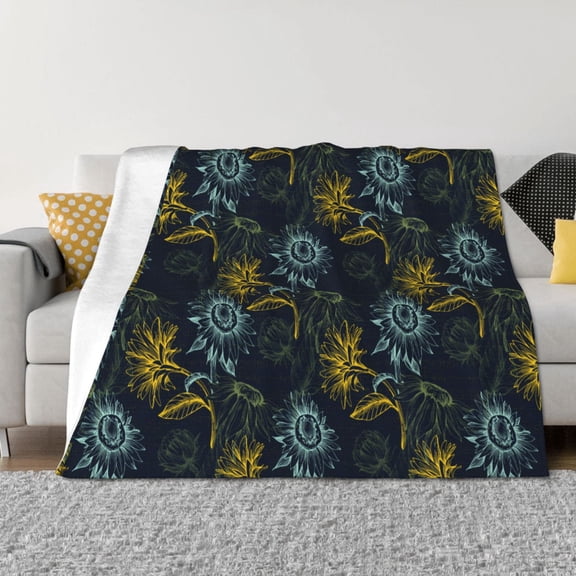Vsdgher Sunflowers Pattern Fleece Throw Blanket, Horizontal Fleece Bedding Home Decor for Couch & Bed All Season Use -60"x50"