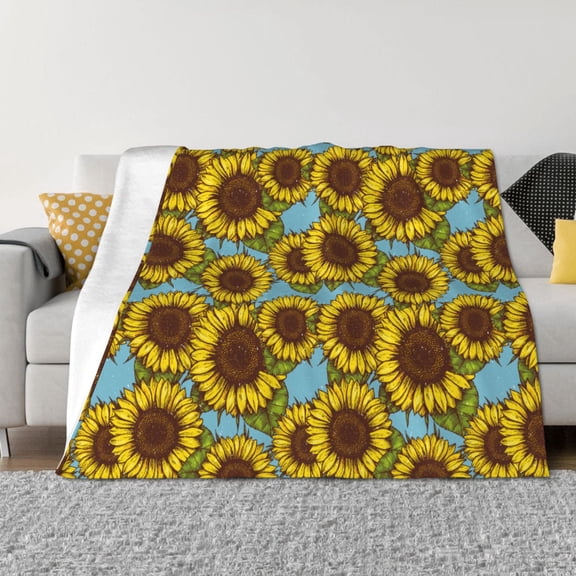 Vsdgher Sunflowers Pattern Fleece Throw Blanket, Horizontal Fleece Bedding Home Decor for Couch & Bed All Season Use -80"x60"