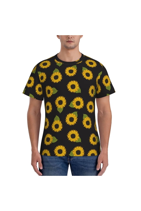 Sunflowers Print Men's Dry Fit Mesh Athletic Shirts Moisture Wicking Tennis T-Shirt Tops
