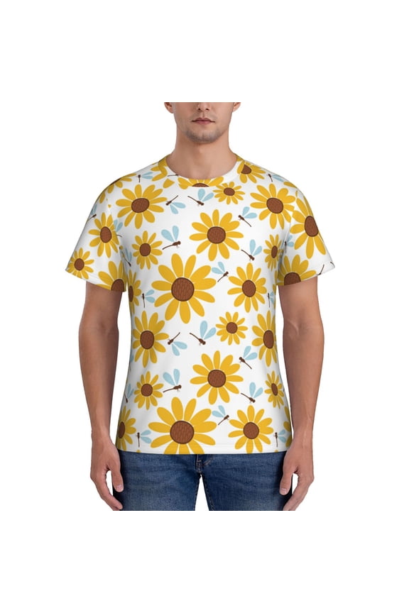 Sunflowers Print Men's Dry Fit Mesh Athletic Shirts Moisture Wicking Tennis T-Shirt Tops