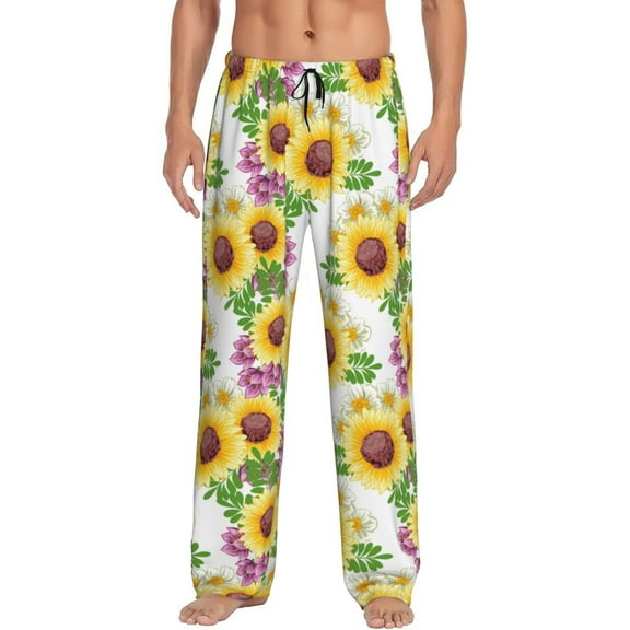 Vsdgher Sunflowers Print Mens Pajama Pants Sleep & Lounge Pants, PJ Bottoms With elastic waistb and Pockets