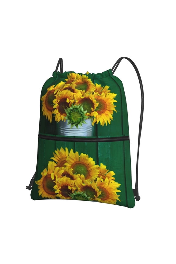 Sunflowers in Bucket Drawstring Backpack Water Resistant String Bag Sports Sackpack Gym Sack for Men Women
