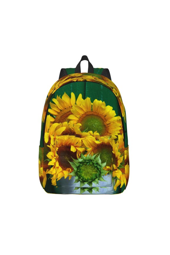 Sunflowers in Bucket Print Canvas Backpack Travel Rucksack Unisex Knapsack 15.7/17.7Inch Laptop Backpack for Work,College -Small