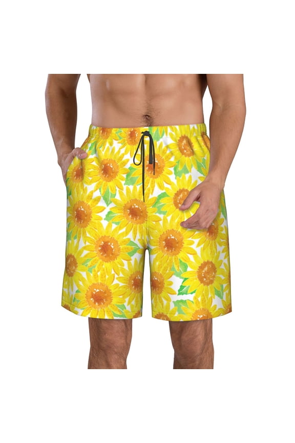 Sunflowers2 Men's Beach Shorts, Surfing shorts, Swim trunks, Quick Dry Swim Trunks for Surfing Beach Fun -Large