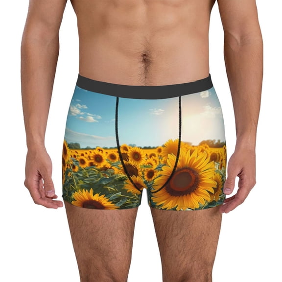Vsdgher Sunlit Sunflower Field Pattern Men's Boxer Brief Underwear,Soft Funny Underwear for Men-Medium