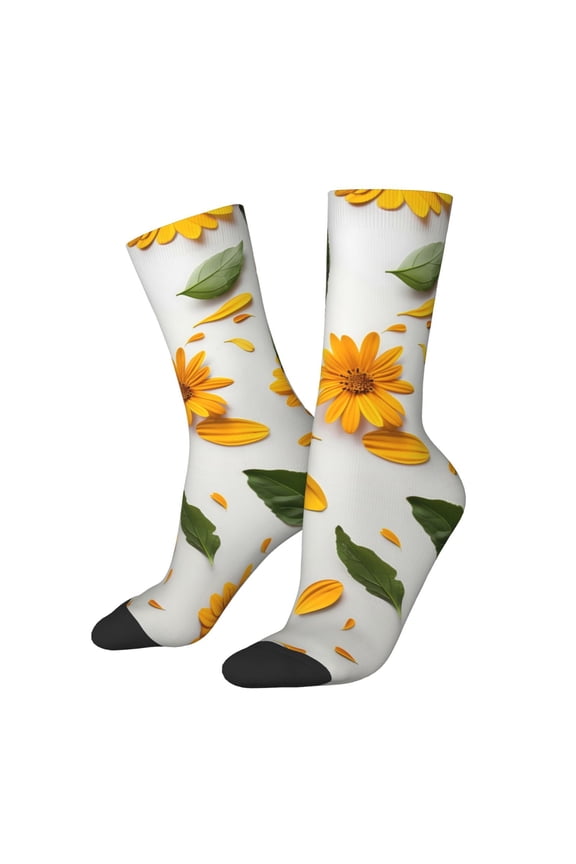 Sunny Yellow SunFlower Crew Socks for Men & Women, Breathable Casual Athletic Ankle Socks