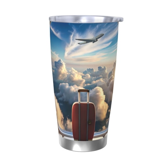 Vsdgher Sunset Airplane Travel View 20 Oz Stainless Steel Vacuum Insulated, Travel Mug Coffee Cup for Home, Office, Outdoor Works Great for Ice Drinks and Hot Beverage -Without Straw