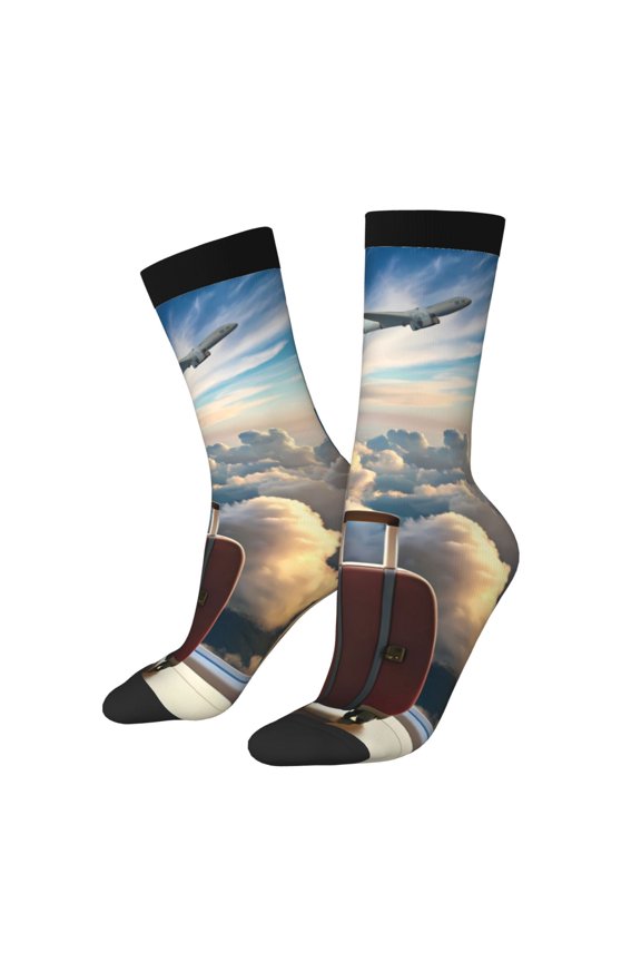 Sunset Airplane Travel View Crew Socks for Men & Women, Breathable Casual Athletic Ankle Socks