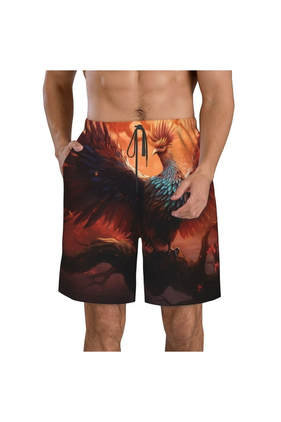 Sunset Blossoms Phoenix Perch Men's Beach Shorts, Surfing shorts, Swim trunks, Quick Dry Swim Trunks for Surfing Beach Fun -X-Large