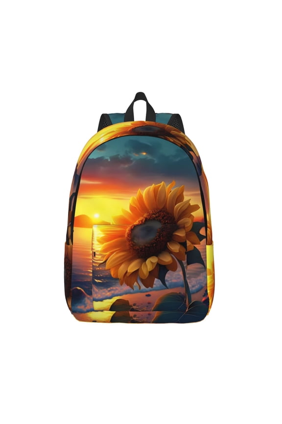 Sunset Coast Sunflower Print Canvas Backpack Travel Rucksack Unisex Knapsack 15.7/17.7Inch Laptop Backpack for Work,College -Small