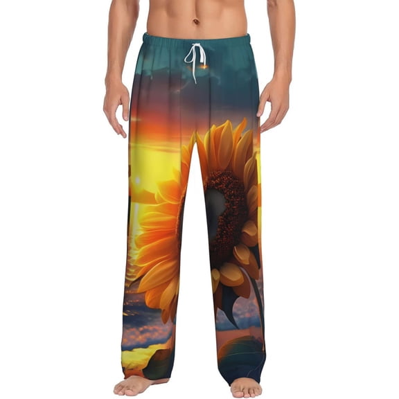 Vsdgher Sunset Coast Sunflower Print Mens Pajama Pants Sleep & Lounge Pants, PJ Bottoms With elastic waistb and Pockets