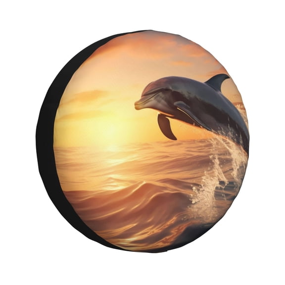 Vsdgher Sunset Dancing Dolphin A for Spare Tire Cover, Tire Wheel Protector Wheel Cover Fit for Truck,Trailer,RV,SUV,Camper and Most Vehicle-14 inch