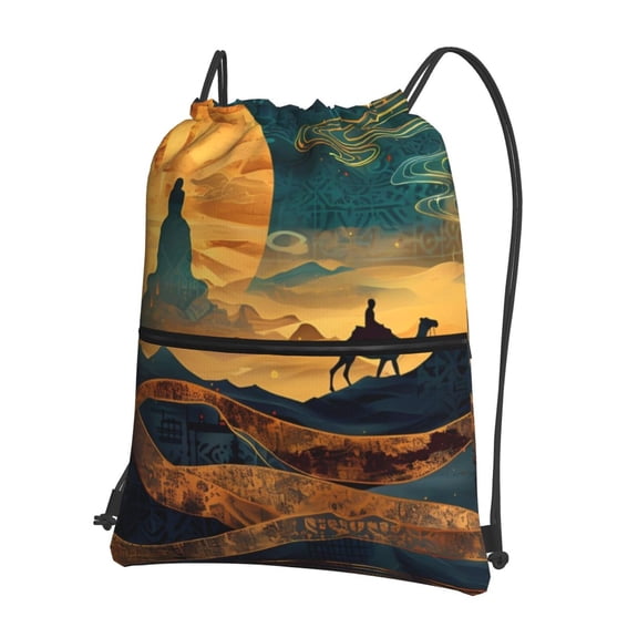 Vsdgher Sunset Desert Journey Drawstring Backpack Water Resistant String Bag Sports Sackpack Gym Sack for Men Women