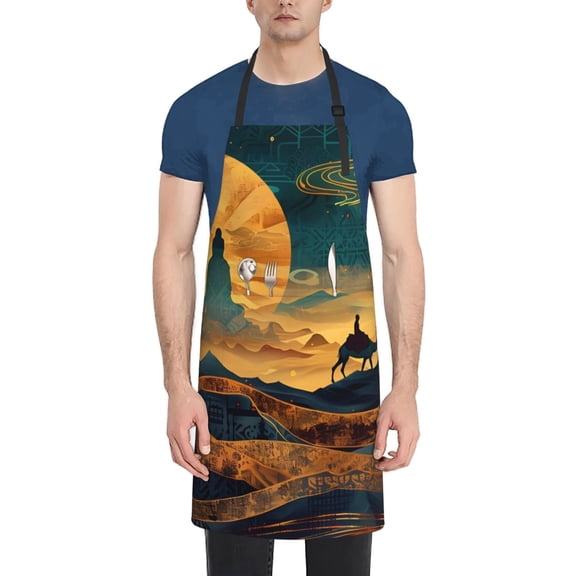 Vsdgher Sunset Desert Journey Waterproof Apron with 2 Pockets Kitchen Chef Aprons Bibs for Grooming Cooking Baking Painting Gardening