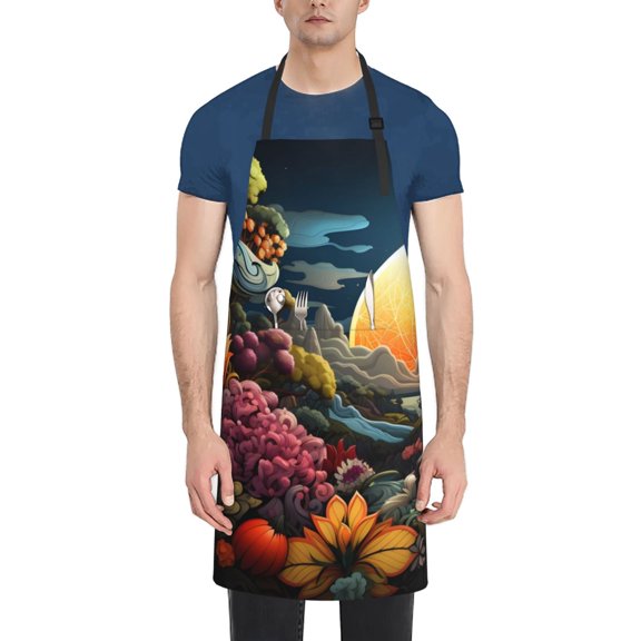 Vsdgher Sunset Floral Fantasy Landscape Waterproof Apron with 2 Pockets Kitchen Chef Aprons Bibs for Grooming Cooking Baking Painting Gardening
