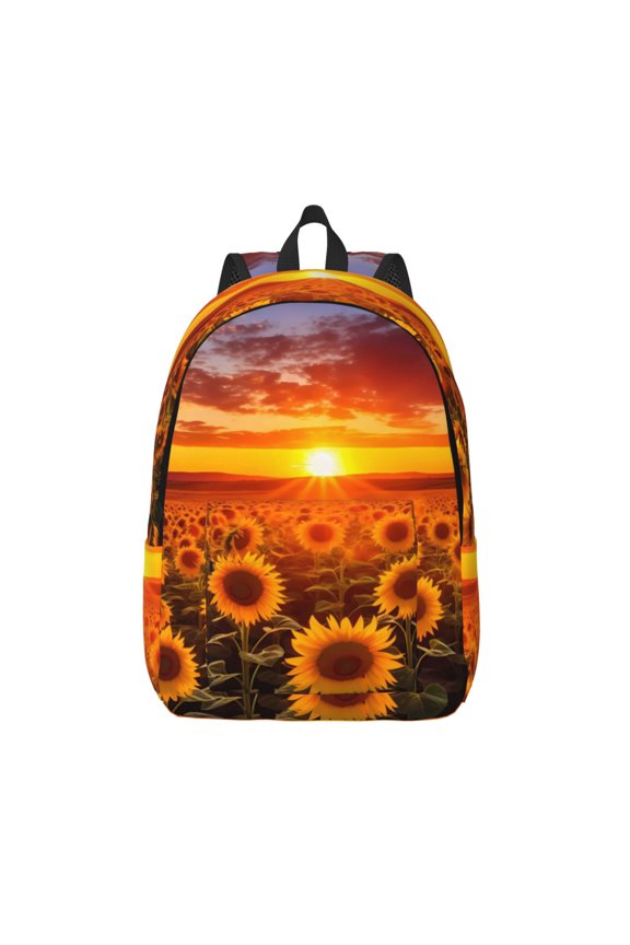 Sunset Golden Sunflower Field Print Canvas Backpack Travel Rucksack Unisex Knapsack 15.7/17.7Inch Laptop Backpack for Work,College -Small