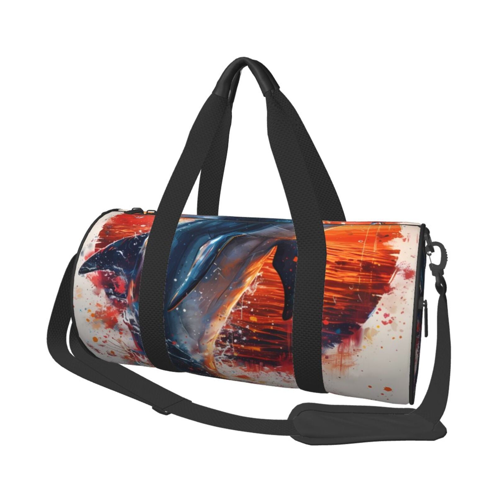 Vsdgher Sunset Ocean Watercolor Dolphin 45L Foldable Duffel Bag, Sports Gym Bag,Overnight Bag, Portable Weekender Bag for Airplanes