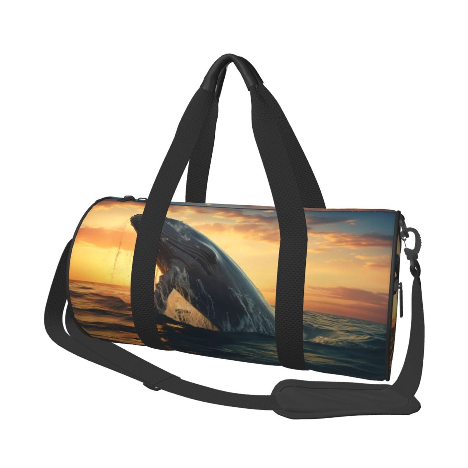 Vsdgher Sunset Ocean Whale 45L Foldable Duffel Bag, Sports Gym Bag,Overnight Bag, Portable Weekender Bag for Airplanes