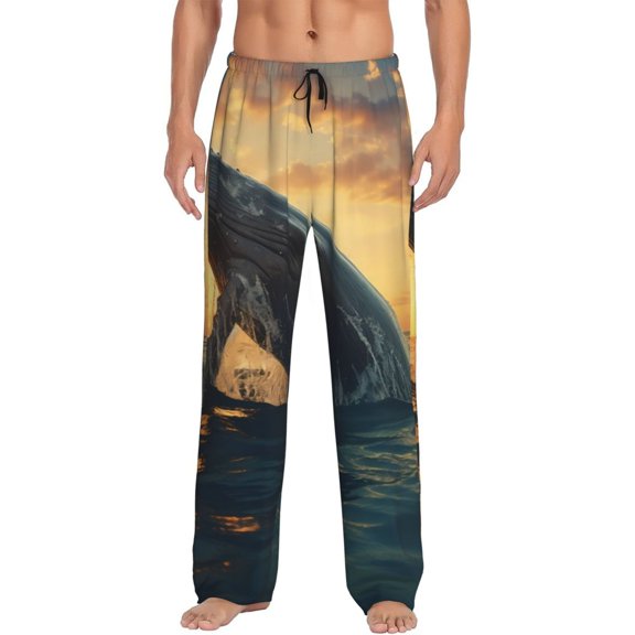Vsdgher Sunset Ocean Whale Print Mens Pajama Pants Sleep & Lounge Pants, PJ Bottoms With elastic waistb and Pockets