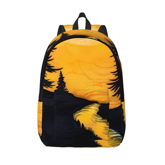 Vsdgher Sunset River Pine Trees Print Canvas Backpack Travel Rucksack Unisex Knapsack 15.7/17.7Inch Laptop Backpack for Work,College -Medium
