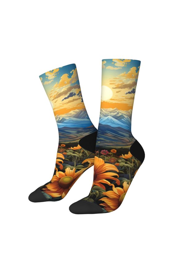 Sunset Sky Sunflower Crew Socks for Men & Women, Breathable Casual Athletic Ankle Socks